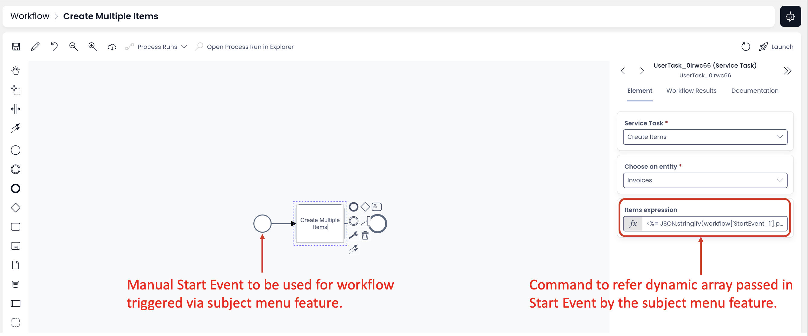 Image showing configuration of workflow that is triggered with subject menu